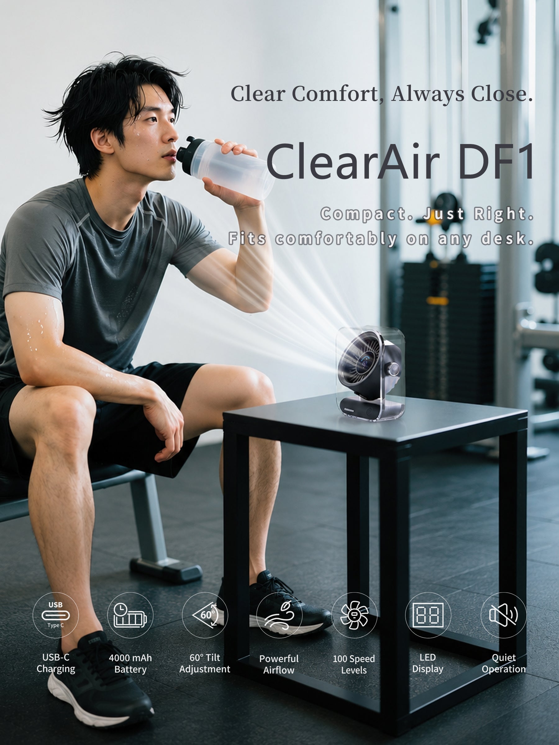 HOSHINON Cordless Desk Fan ClearAir DF1 – Electric Fans for Personal Use